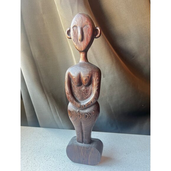 Handcrafted Wooden Abstract Female Figure Sculpture Vintage 13” T - Picture 1 of 14